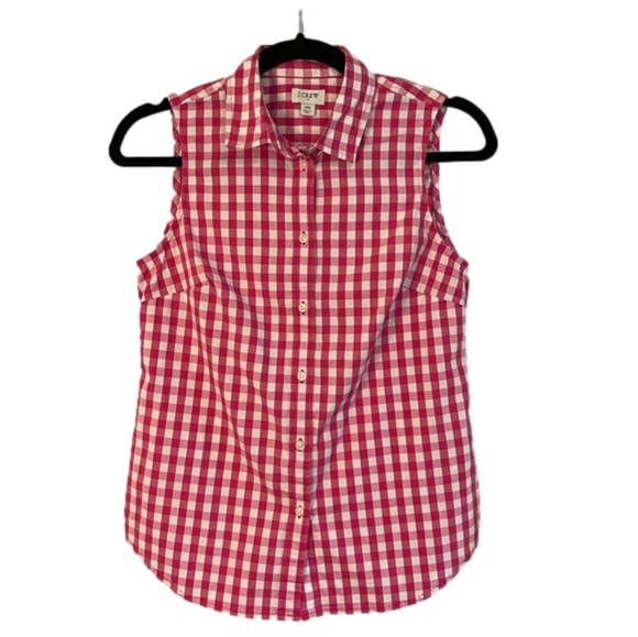 J. Crew Tops - J. Crew women’s XS pink/white gingham sleeveless button up collared shirt